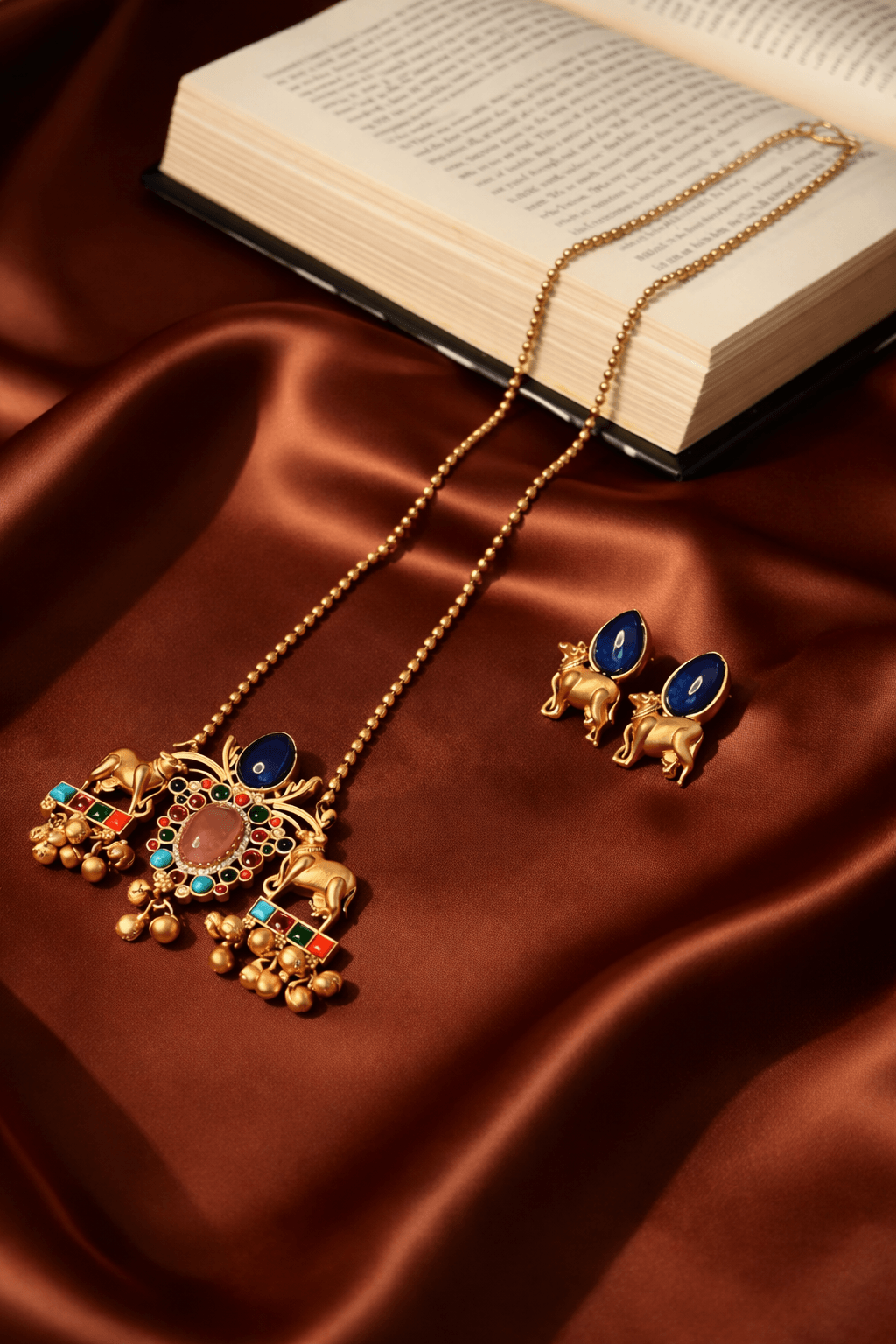 Nandi Stone Statement Long Necklace Set