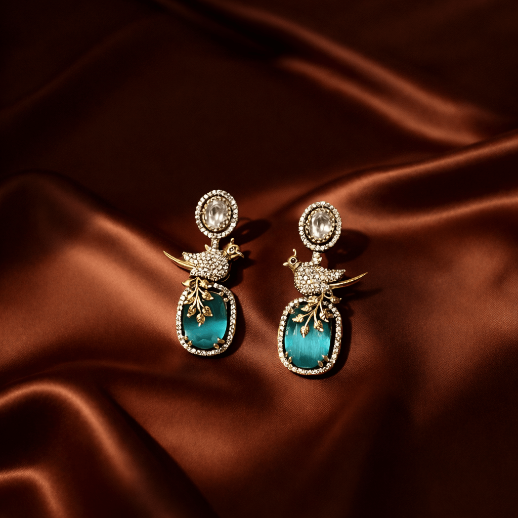 Aangan Stone Statement Necklace Set- Mint