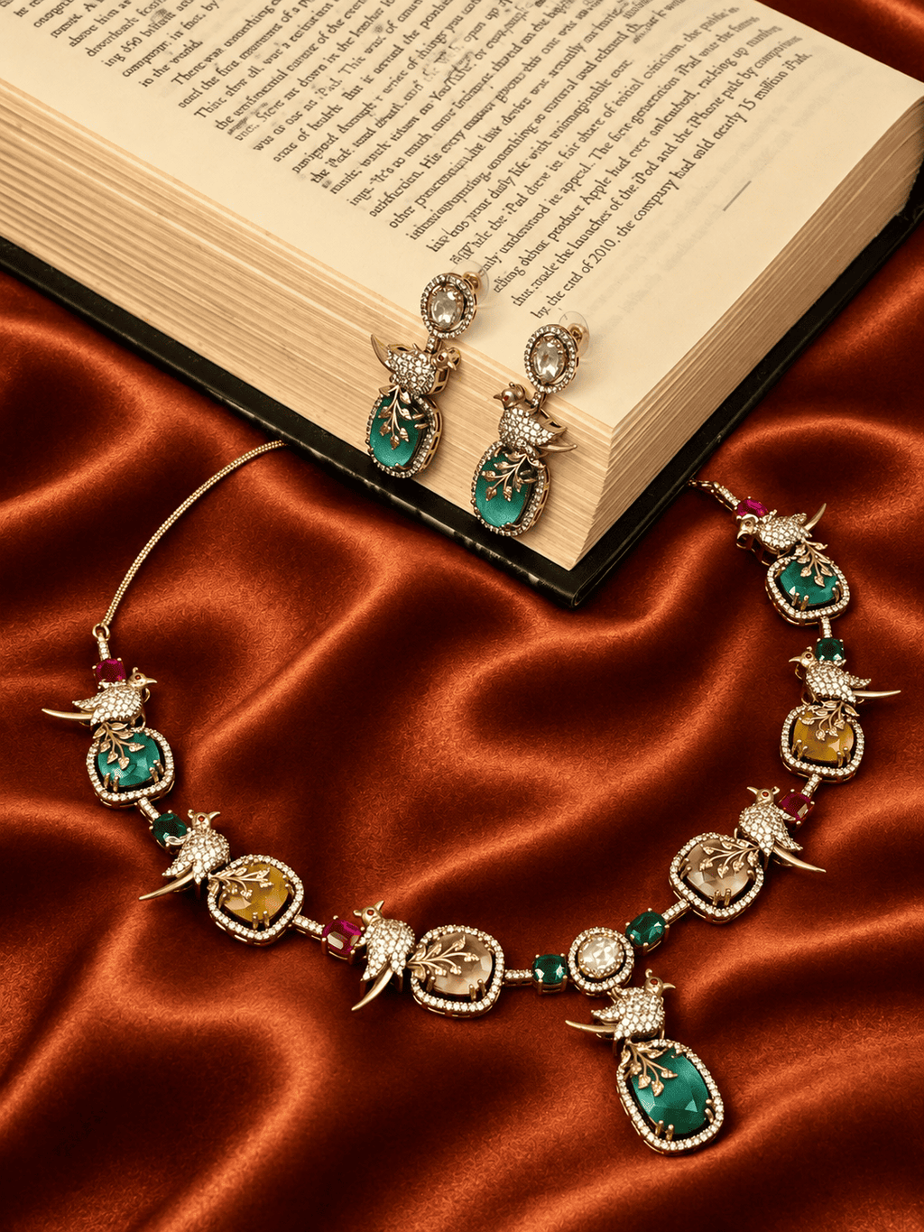 Aangan Stone Statement Necklace Set- Mint