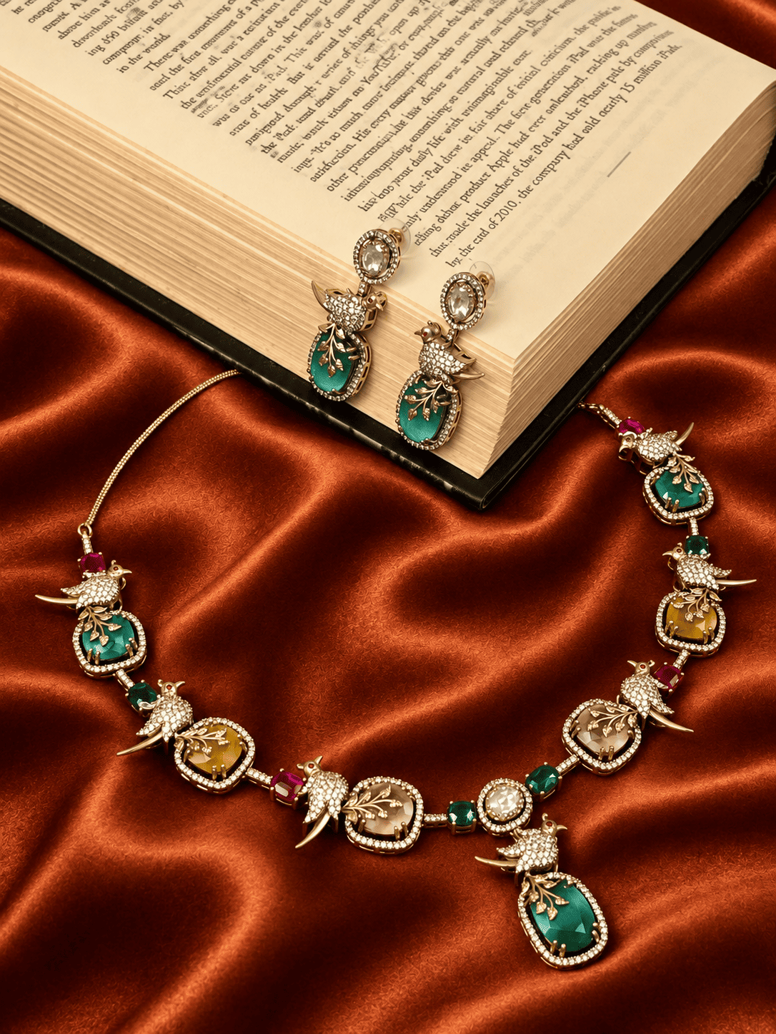 Aangan Stone Statement Necklace Set- Mint