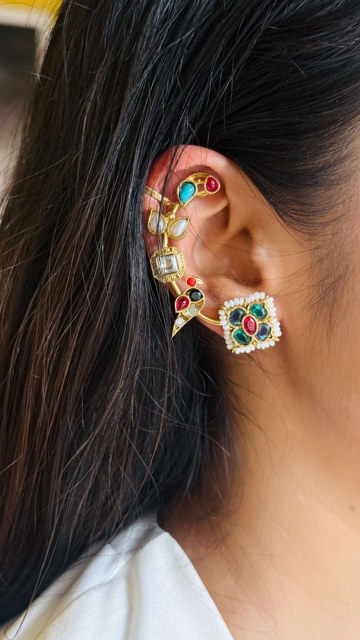 Rajasi Pachi Kundan Ear Cuff