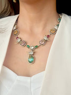 Aangan Stone Statement Necklace Set- Mint